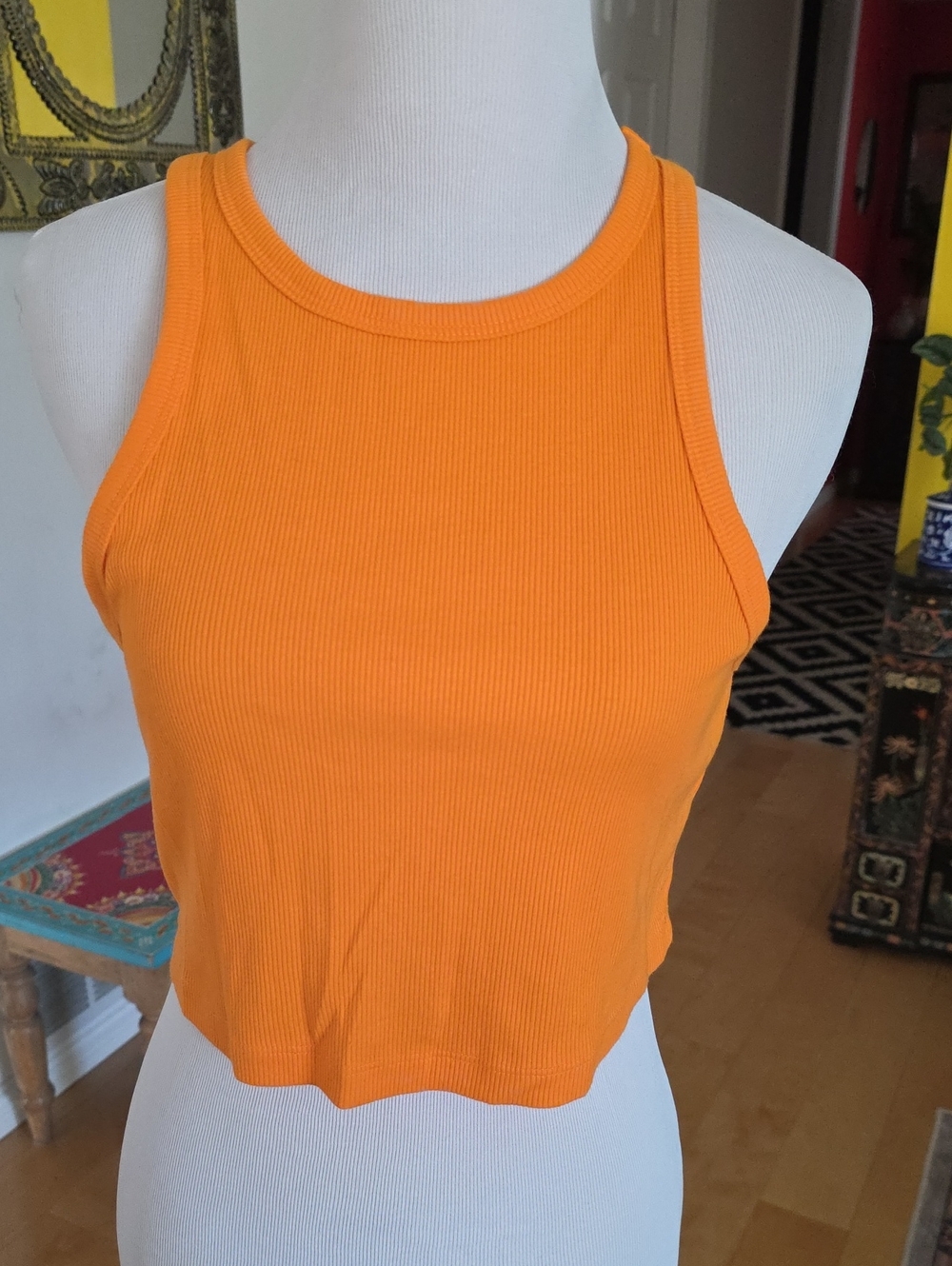 wild fable Orange Ribbed High-Neck Tank